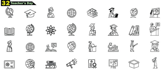 Teacher and Student Icons Graduation Books Globe Atom Certificate Megaphone education