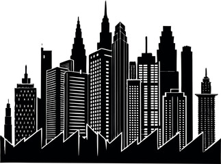 Naklejka premium Modern city skyline silhouette with tall buildings