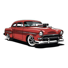 Vector art of red vintage hotrod car with supercharger isolated on white background