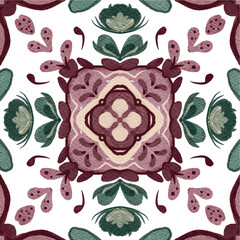 Watercolor decorative ornament on isolated background. Symmetric seamless batik floral mandala tribal ethnic pattern for fabric textile card wrapping print wallpaper