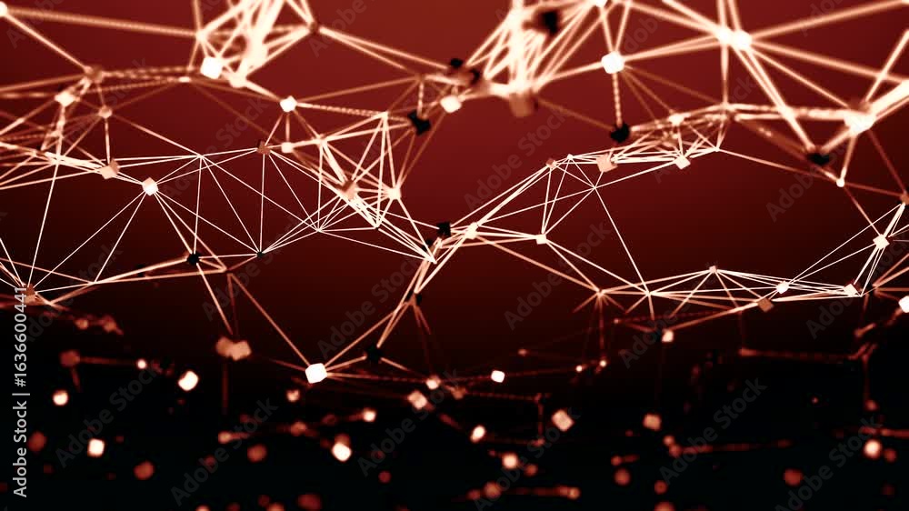 Poster intricate network of glowing lines and nodes, forming a complex interconnected structure against a d