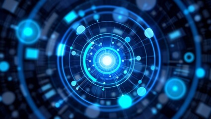 Futuristic blue neon digital interface with glowing center