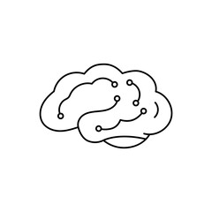Thin stroke vector brain with integrated chip elements, showing connection between human mind and AI technology.