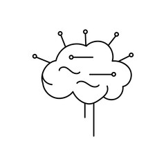 Minimal line art brain with digital circuits, symbolizing artificial intelligence and neural networks, side view.