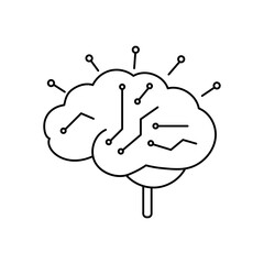 Vector brain icon with complex circuit lines, symbolizing AI development and futuristic technology.