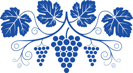 Elegant Grapevine Pattern Decoration Design with Blue Leaves and Grapes Aesthetically Arranged, Ideal for Print or Digital Creative Purposes