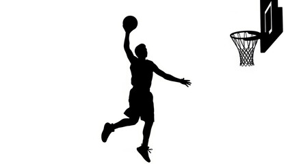 Obraz premium Dynamic basketball player silhouette performing slam dunk near hoop with energy
