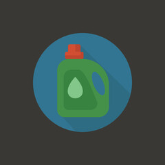 Flat vector icon of liquid detergent bottle with drop symbol, representing laundry products, washing supplies, and household cleaning items
