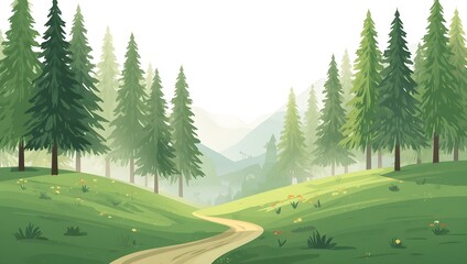 Tranquil Nature Scene in the Forest with Flowers and Trees