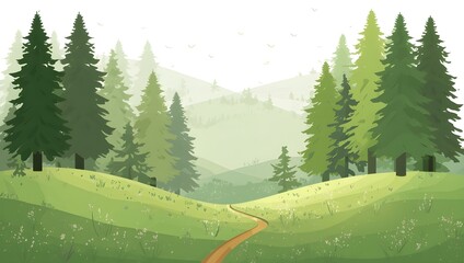 Lush Green Forest with Rolling Hills and Soft Light
