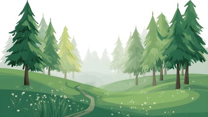 Serene Woodland Landscape with Trail and Mist