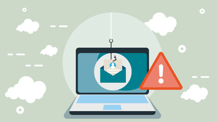 data phishing hacking online scam concept laptop file hook illustration design