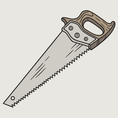 Obraz premium Handsaw illustration, simple design, neutral colors, essential tool for cutting and woodworking