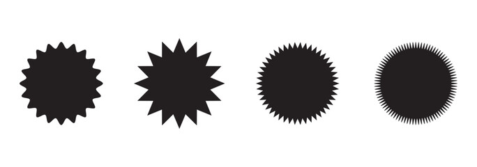 A set of burst tag icons. A collection of starburst stickers. Isolated promotional labels