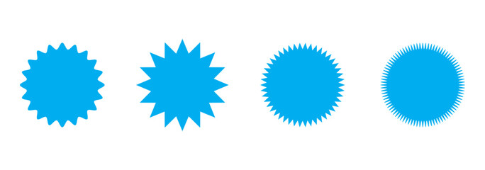 A set of burst tag icons. A collection of starburst stickers. Isolated promotional labels