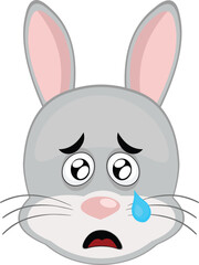 vector illustration emoticon character face rabbit rodent animal, with a sad expression, watery eyes and a tear falling from one eye