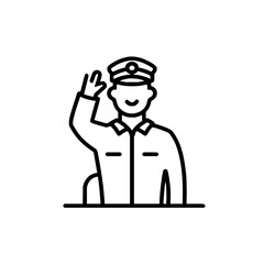 Saluting officer vector icon illustration of a military man in uniform with hat for graphic design use