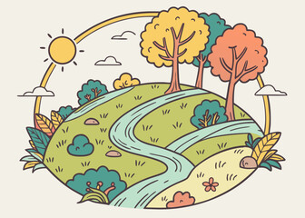Fototapeta premium Autumn landscape with colorful trees and winding path