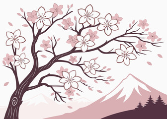 Fototapeta premium Cherry blossom tree branches with Mount Fuji in the background