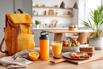 Healthy breakfast with fresh ingredients prepared in a modern kitchen setting