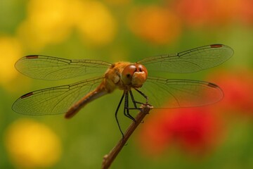 A Dragonfly Perched on a Flower Petal