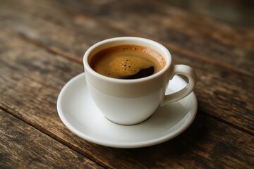 Obraz premium A Rich Espresso Awaits on a Warm, Textured Tabletop