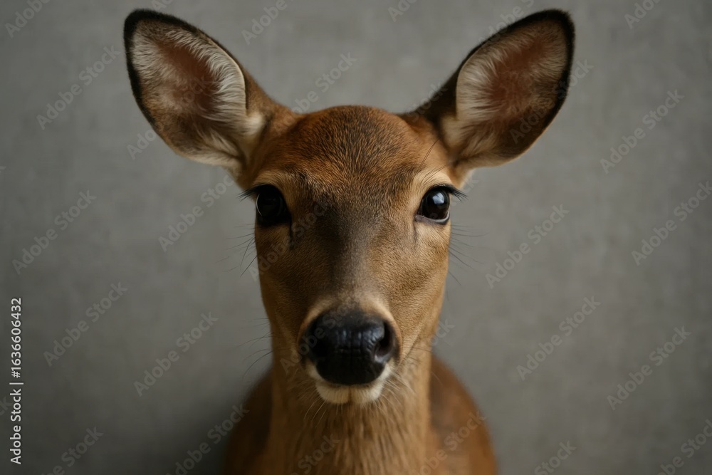 Poster a deer gazes directly into the camera with a soft, inquisitive expression