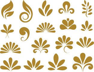 Assortment of Golden Decorative Flourishes Vintage Inspired Botanical Elements for Invitations and Graphic Design, Minimalist Aesthetic