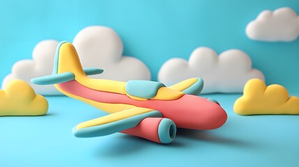 Colorful Toy Airplane In A Cloudy Sky Cute Aircraft Illustration