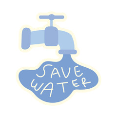 Save Water Sticker with Faucet Illustration