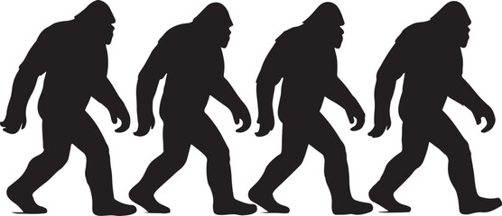 Four walking bigfoot silhouettes sasquatch profile