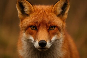 Fototapeta premium A red fox gazes directly into the camera, its eyes reflecting a world unseen