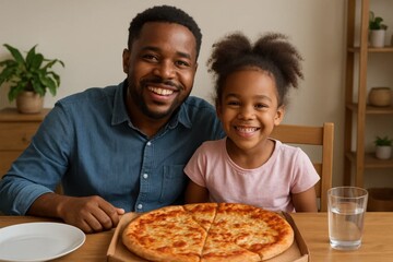 A Father and Daughter Share a Pizza Dinner in the Comfort of Their Home