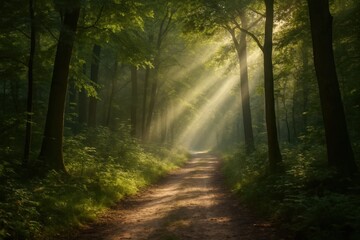 Fototapeta premium A Pathway Through Nature's Glowing Embrace