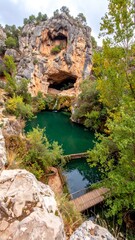 Rocky outcrop, hidden lake, fall foliage