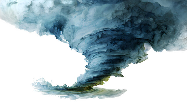 Top view of ocean tornado with swirling clouds on white background