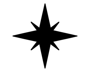 Fototapeta premium Black eight pointed star like compass rose on the white background