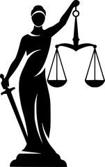 Scales of Justice: A stylized representation of a figure carrying the scales of justice, embodying equilibrium and fairness in a minimalistic black and white design.