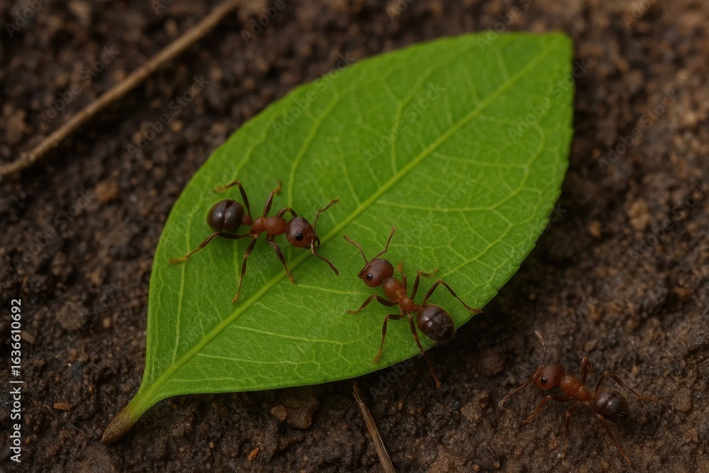 Aufkleber a duo of diligent ants navigates a leafy path on a textured soil canvas