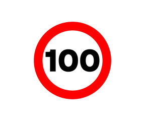 A traffic sign indicating a speed limit of 100 kilometers per hour. Speed limit sign, traffic safety illustration on transparent background. 