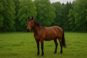 Obraz premium A Lone Horse in a Verdant Forest