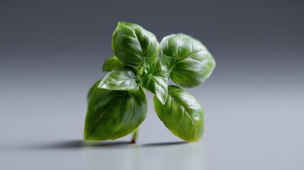 Obraz premium A close-up shot showcases a vibrant basil plant with detailed leaves, casting a shadow.