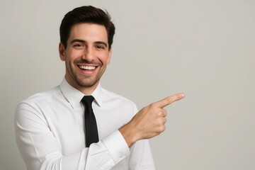 A confident businessman in a crisp white shirt and black tie