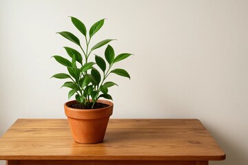 Fototapeta premium A lush green houseplant thrives in a minimalist setting, symbolizing the beauty of nature within our modern spaces