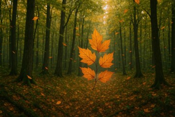 Obraz premium A Lone Maple Leaf Dances in a Whispering Forest