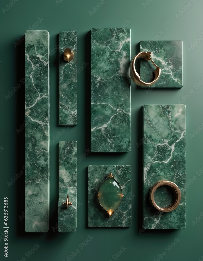 Poster elegant green marble textures with unique patterns displayed on dark background. features natural st