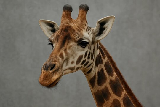 A Portrait of a Serene Giraffe Against a Textured Gray Backdrop