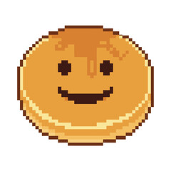 Pixel Art Pancake with Happy Face and Syrup Drizzle.