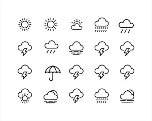 Minimalist Weather Icons Set – Simple Line Art Climate Symbols Collection