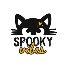 Halloween Party Black Cat Whimsical Kids Print Spooky Text Banner Text Happy Halloween Vector